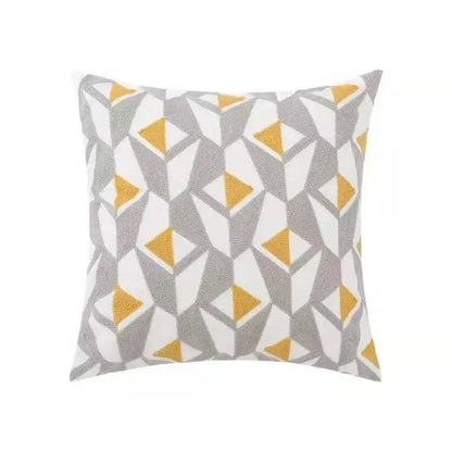 Square throw pillow cover with gray white and mustard yellow geometric pattern for decorbites daisy home floral decor