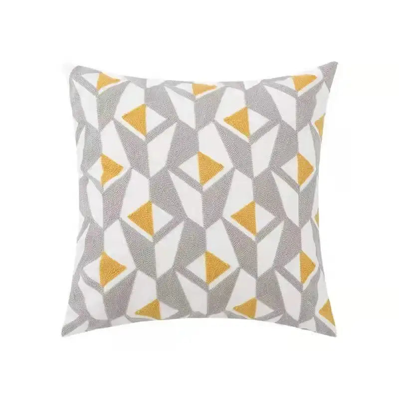 Square throw pillow cover with gray white and mustard yellow geometric pattern for decorbites daisy home floral decor