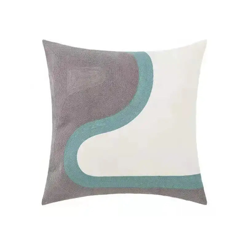 Square throw pillow cover with modern abstract textured gray cream and teal fabric for decorbites daisy home floral decor