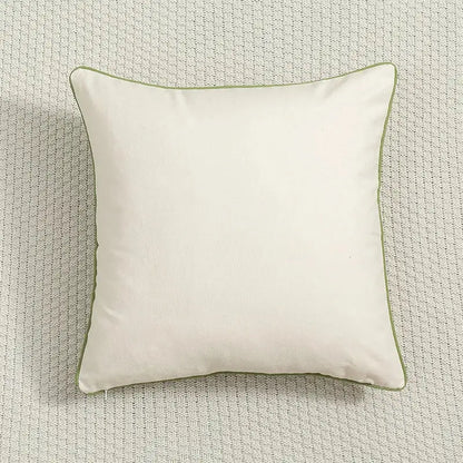 Cream cushion cover with subtle olive green piping featuring decorbites daisy floral embroidery for living room decor