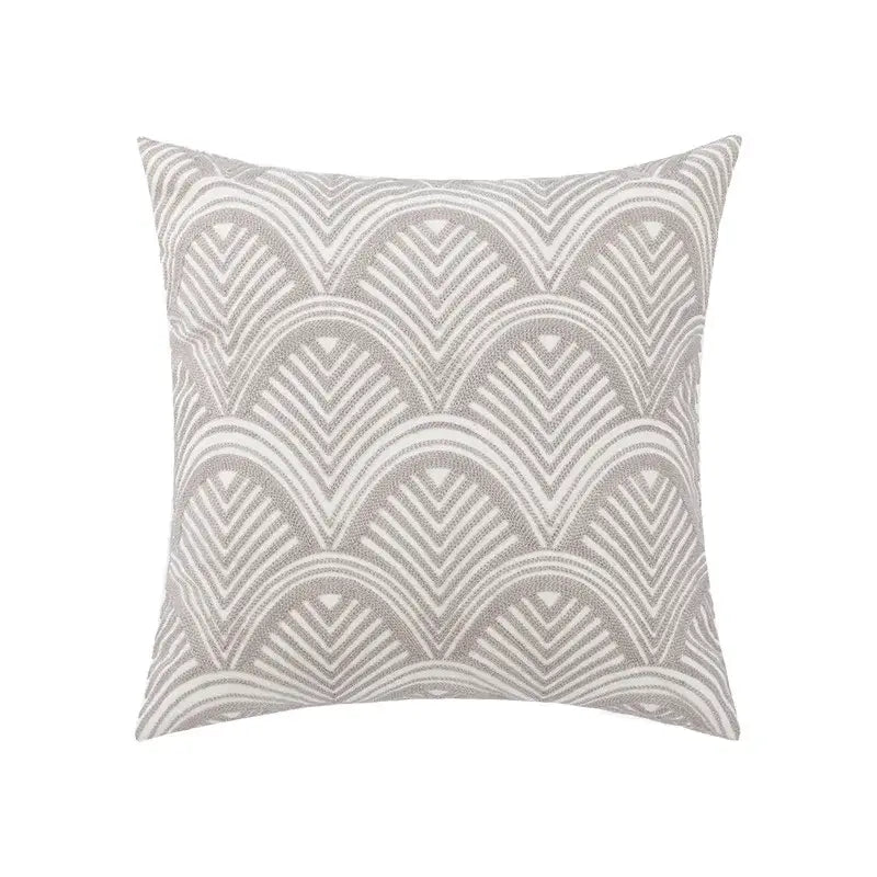 A daisy floral geometric square throw pillow with textured gray and white wave pattern for living room decorbites decorbites geometric embroidery pillowcase