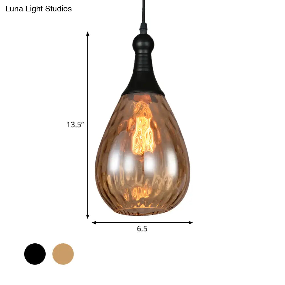 Daisy - Industrial Black/Brass Teardrop Ceiling Light Industrial Clear/Amber/Grey Water Glass 1-Light Bedroom Pendant Lighting Fixture