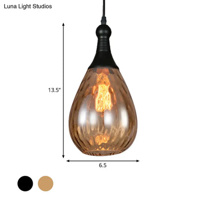 Daisy - Industrial Black/Brass Teardrop Ceiling Light Industrial Clear/Amber/Grey Water Glass 1-Light Bedroom Pendant Lighting Fixture