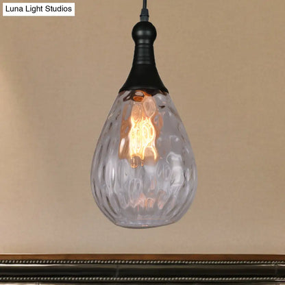 Daisy - Industrial Black/Brass Teardrop Ceiling Light Industrial Clear/Amber/Grey Water Glass 1-Light Bedroom Pendant Lighting Fixture