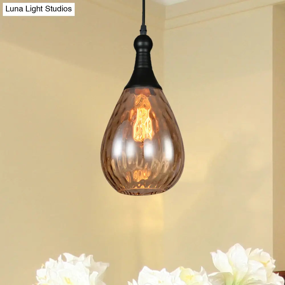 Daisy - Industrial Black/Brass Teardrop Ceiling Light Industrial Clear/Amber/Grey Water Glass 1-Light Bedroom Pendant Lighting Fixture