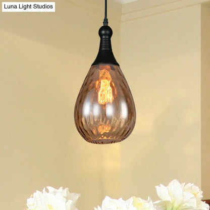 Daisy - Industrial Black/Brass Teardrop Ceiling Light Industrial Clear/Amber/Grey Water Glass 1-Light Bedroom Pendant Lighting Fixture