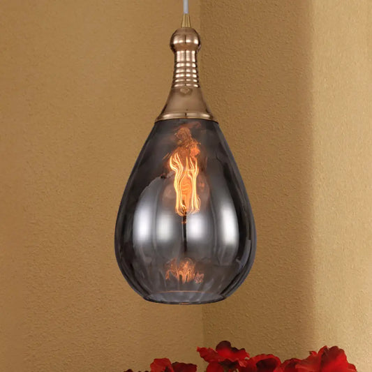 Daisy - Industrial Black/Brass Teardrop Ceiling Light Industrial Clear/Amber/Grey Water Glass 1-Light Bedroom Pendant Lighting Fixture