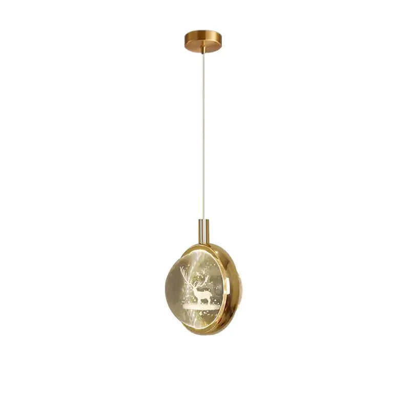 Gold-finished crystal ball pendant light with illuminated deer silhouette and snowy scene for dining room decorbites dandelion crystal ball