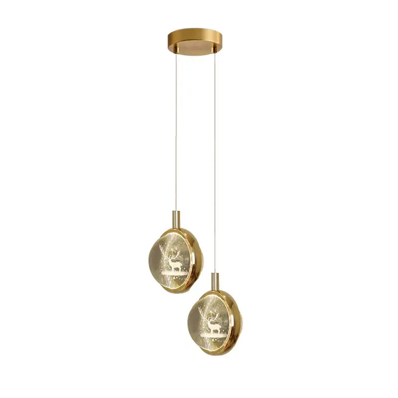 Gold-toned dandelion crystal ball jellyfish pendant light with circular glass shades and deer silhouettes for dining room decor