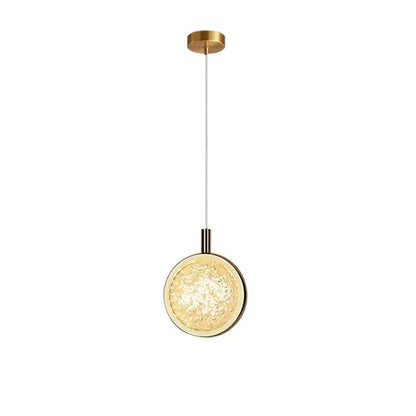 Gold-toned dandelion crystal ball jellyfish pendant light with circular textured glass shade for dining room decorbites dandelion crystal