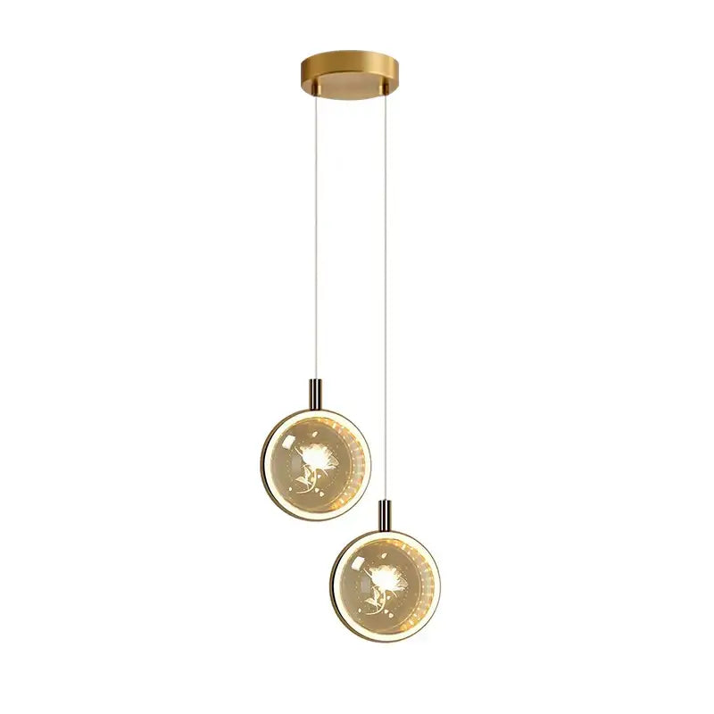 Modern gold-toned dandelion crystal ball jellyfish pendant light with floral etched glass shades for dining room decor