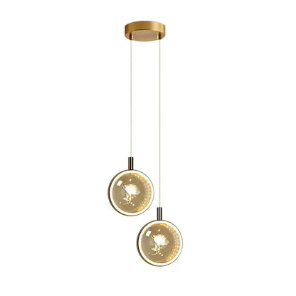 Modern gold-toned dandelion crystal ball jellyfish pendant light with floral etched glass shades for dining room decor
