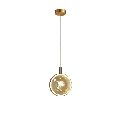 A modern decorbites dandelion crystal ball pendant light with gold metal frame and frosted floral glass for dining room