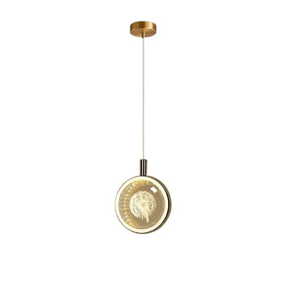 A modern gold-toned dandelion crystal ball jellyfish pendant light with circular glass shade for dining room decorbites decor