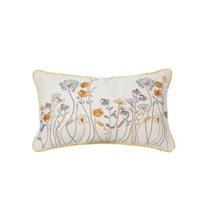 Rectangular pillow cover with dandelion floral embroidery in yellow gray and cream for decorbites dandelion floral decor