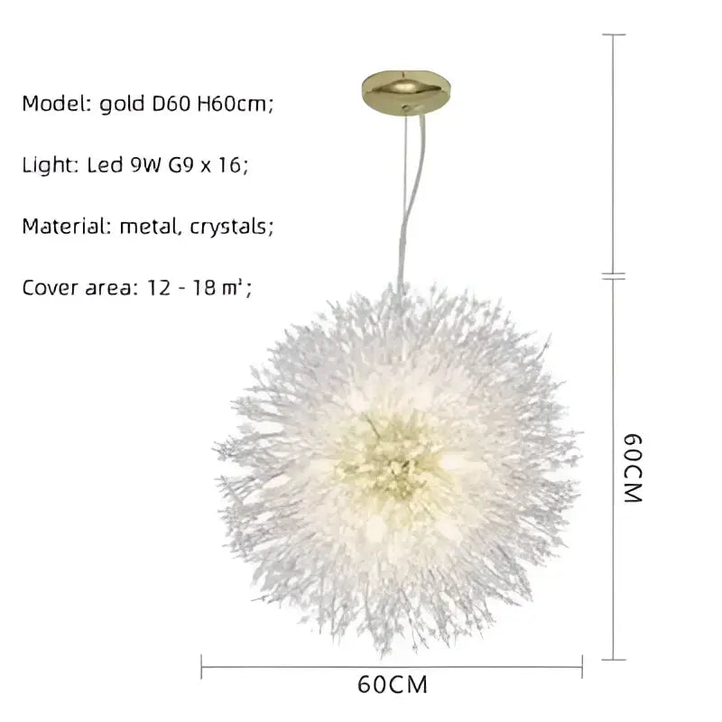 A gold chrome chandelier with a spherical dandelion gold chrome design featuring delicate crystal accents for dining room decorbites dandelion gold