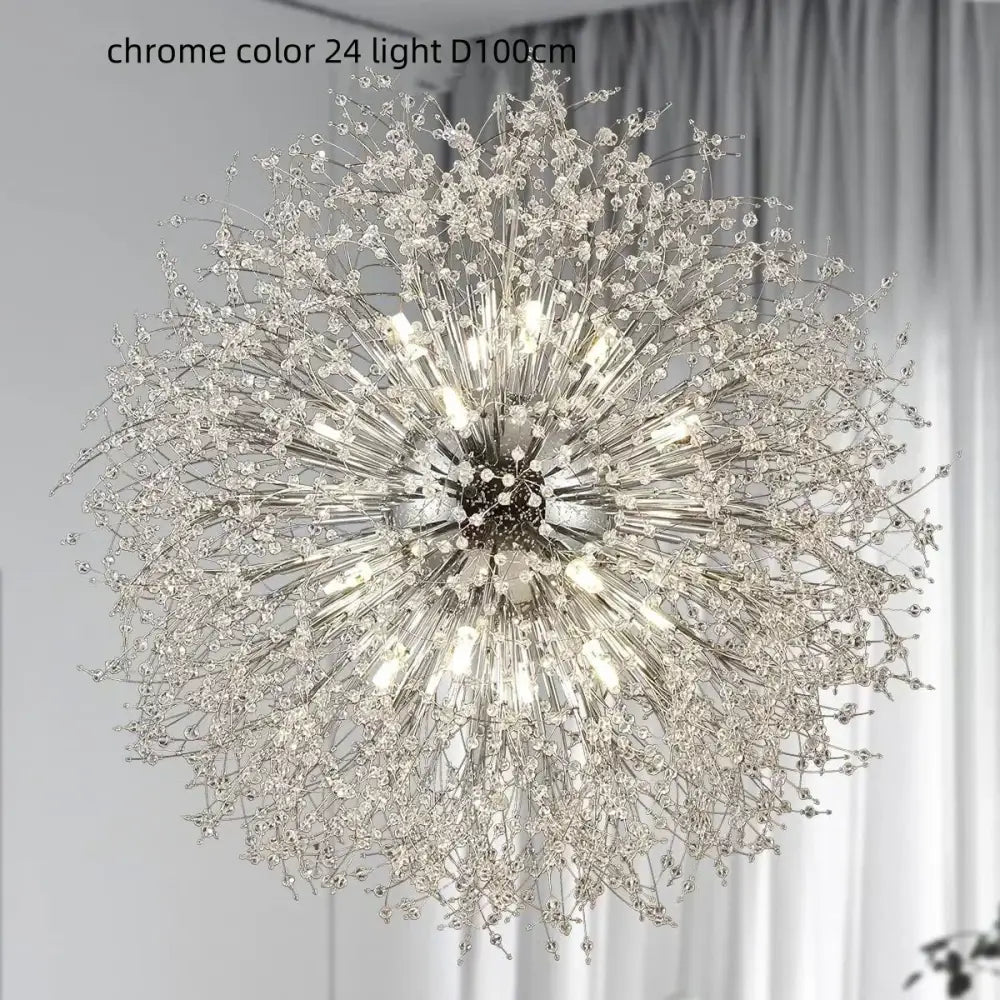 Dandelion gold chrome chandelier with chrome finish crystal beads and metallic stems for elegant dining room decorbites dandelion gold