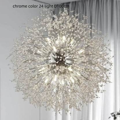 Dandelion gold chrome chandelier with chrome finish crystal beads and metallic stems for elegant dining room decorbites dandelion gold
