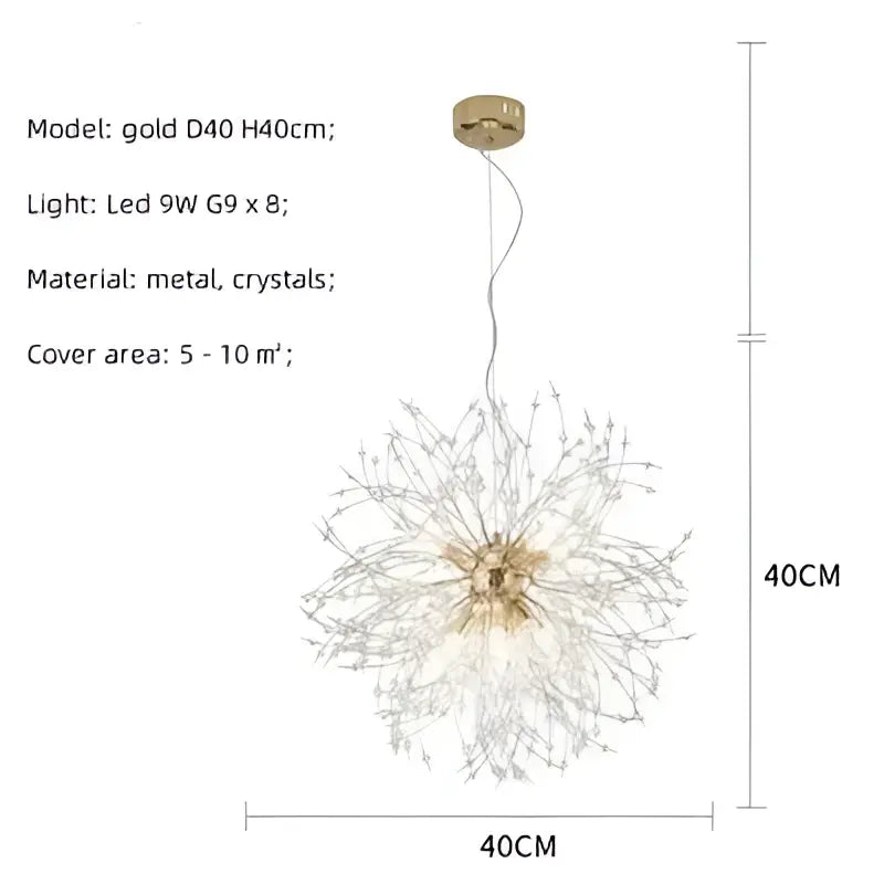 Gold-toned dandelion gold chrome chandelier with crystal accents and modern airy design for dining room decorbites dandelion gold