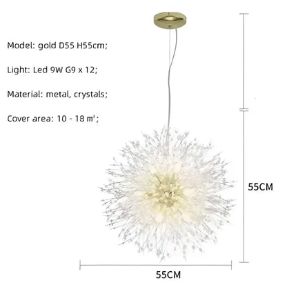 Gold chrome chandelier decorbites dandelion gold model d55 h55cm with sparkling crystal accents for dining room decor