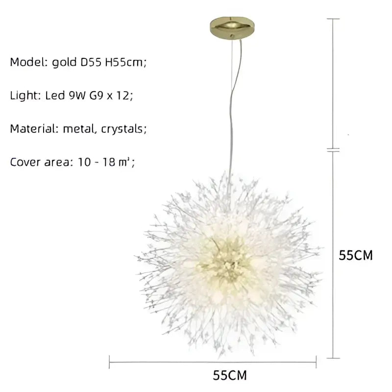 Gold chrome chandelier decorbites dandelion gold model d55 h55cm with sparkling crystal accents for dining room decor