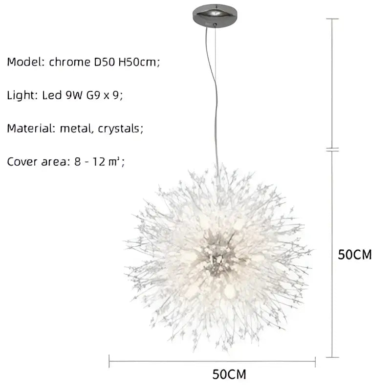 Chrome-finished spherical gold chrome chandelier with intricate crystal embellishments decorbites dandelion gold model d50