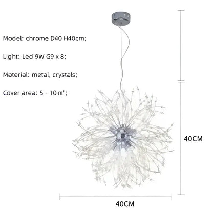 Dandelion gold chrome chandelier with chrome finish and crystal strands designed for 5-10 square meter space decorbites dandelion gold