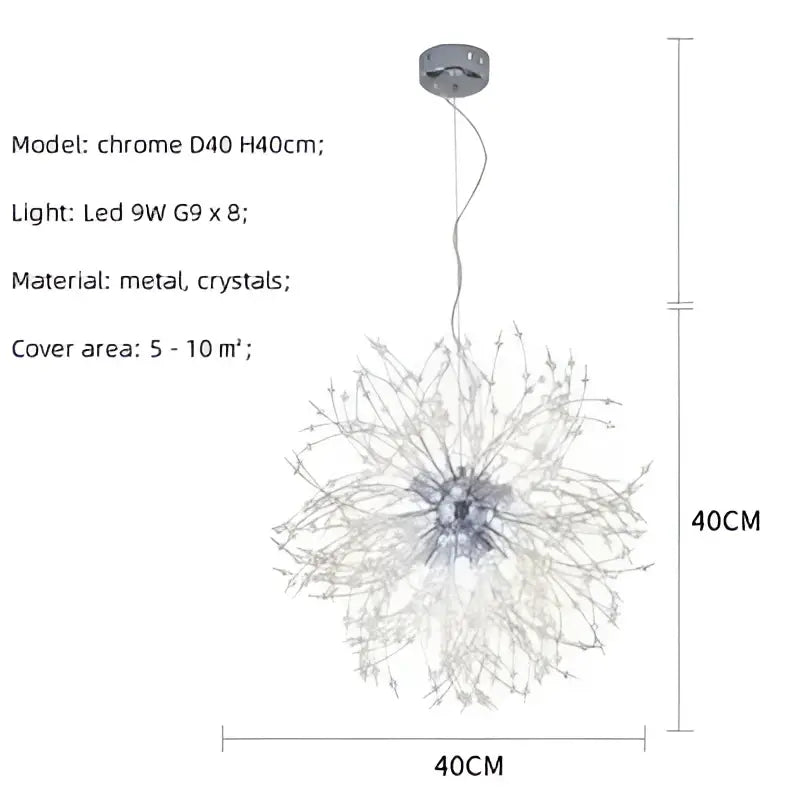 Dandelion gold chrome chandelier with chrome finish and crystal strands designed for 5-10 square meter space decorbites dandelion gold