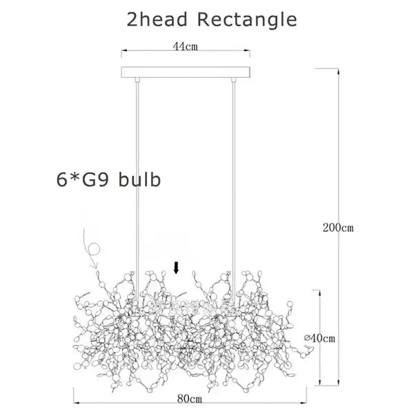 Modern rectangular dandelion gold and silver chrome leaf LED chandelier with six G9 bulbs for dining room decorbites chrome leaf