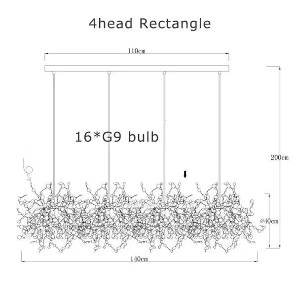 Modern rectangular dandelion gold and silver chrome leaf led chandelier with 16 g9 bulbs for dining room decorbites chrome leaf