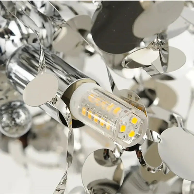 Shiny chrome leaf led chandelier with clear bulb in gold and silver chrome for dining room decorbites chrome leaf light