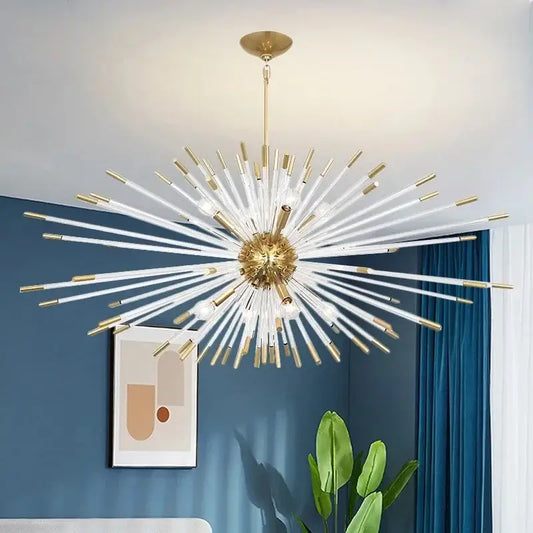 Dandelion golden ball starburst chandelier with gold-toned and white glass decorbites dandelion golden ball design