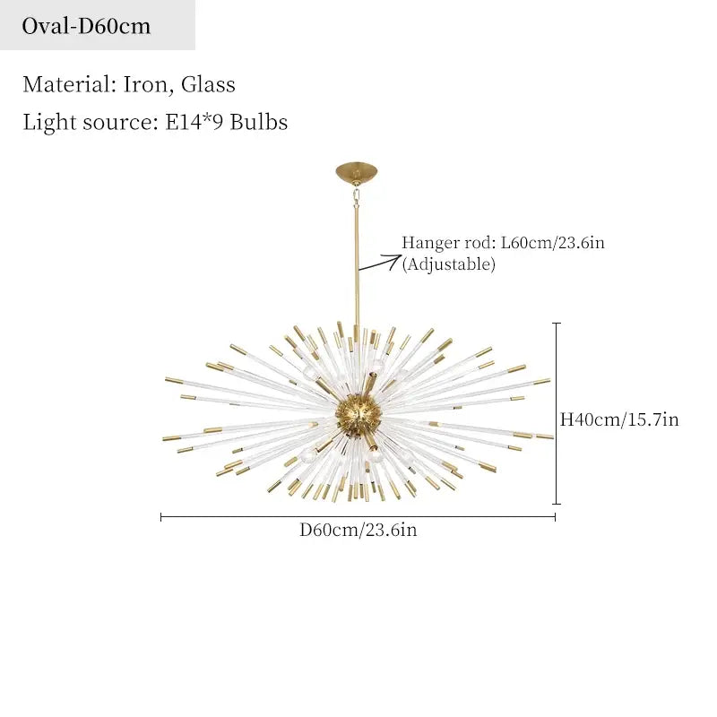 Dandelion golden ball starburst chandelier with gold-toned iron frame and clear glass for dining room decorbites dandelion golden