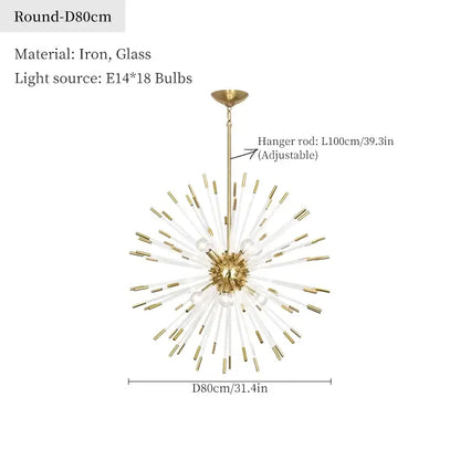 Dandelion golden ball starburst chandelier with gold-toned iron frame and clear glass for dining room decorbites dandelion golden