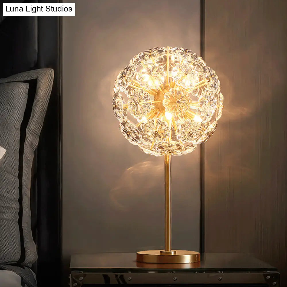 مصباح ليلي LED على شكل زهرة الهندباء: مصباح طاولة ليلية من النحاس الكريستالي على شكل زهرة لوضعه بجانب السرير