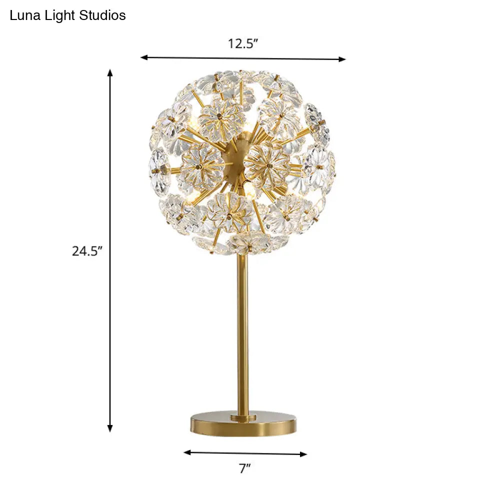 مصباح ليلي LED على شكل زهرة الهندباء: مصباح طاولة ليلية من النحاس الكريستالي على شكل زهرة لوضعه بجانب السرير
