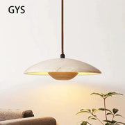 Danish cream stone pendant lamp with textured off-white shade and wooden base suspended by braided cord for bedroom decorbites cream stone