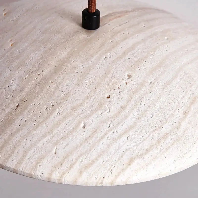 Danish cream stone and wood pendant lamp featuring a round off-white cream stone with textured surface for bedroom decorbites cream stone