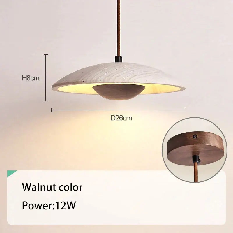 Walnut-colored Danish cream stone pendant lamp with textured disc shade and copper hardware for bedroom decorbites cream stone