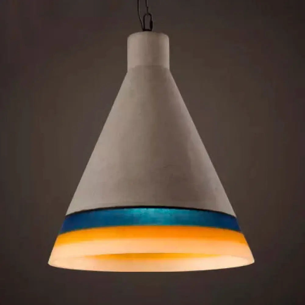 DecorBites™ Dark Blue/Light Blue/Orange Conic Pendant Light Antique Style Cement 1 Head Restaurant Hanging Light Fixture