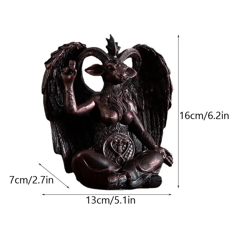 Dark bronze baphomet resin statue of a winged goat-headed deity in meditation pose for gothic living room decor