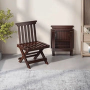 Dark brown bamboo low stool folding living room chair with slatted back and seat for compact storage by decorbites bamboo low