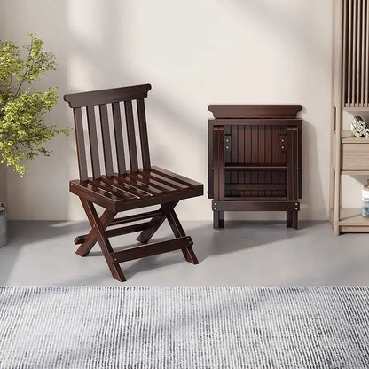Dark brown bamboo low stool folding living room chair with slatted back and seat for compact storage by decorbites bamboo low