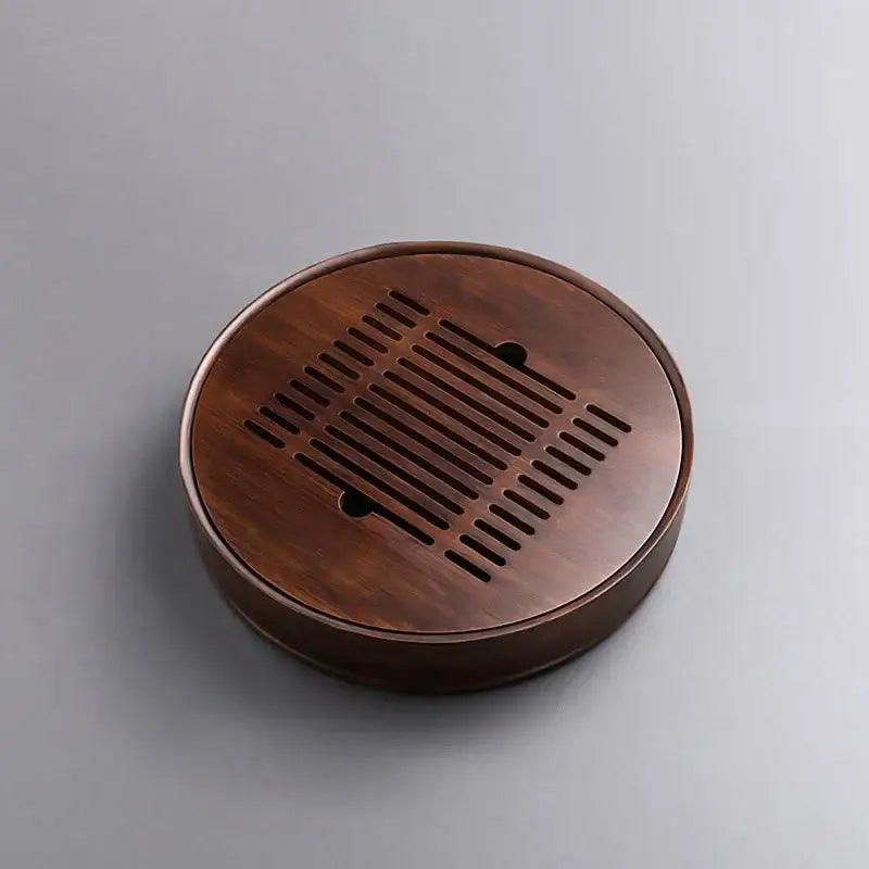 Dark brown bamboo tea tray drainage board with parallel slits for kung fu tea in dining room use