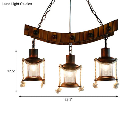 Dark Brown Glass Chandelier Light Lantern - 3 Lights, Warehouse Ceiling Fixture for Kitchen