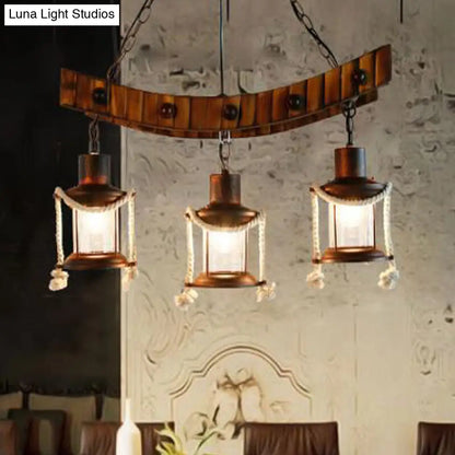 Dark Brown Glass Chandelier Light Lantern - 3 Lights, Warehouse Ceiling Fixture for Kitchen