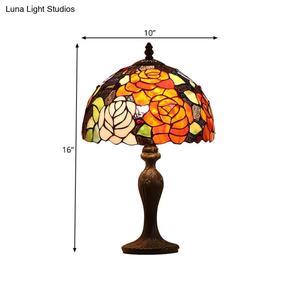 مصباح طاولة تيفاني بلوسوم من الزجاج الملون باللون البني الداكن - مصباح طاولة جانبي بضوء واحد