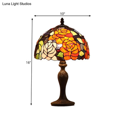 مصباح طاولة تيفاني بلوسوم من الزجاج الملون باللون البني الداكن - مصباح طاولة جانبي بضوء واحد