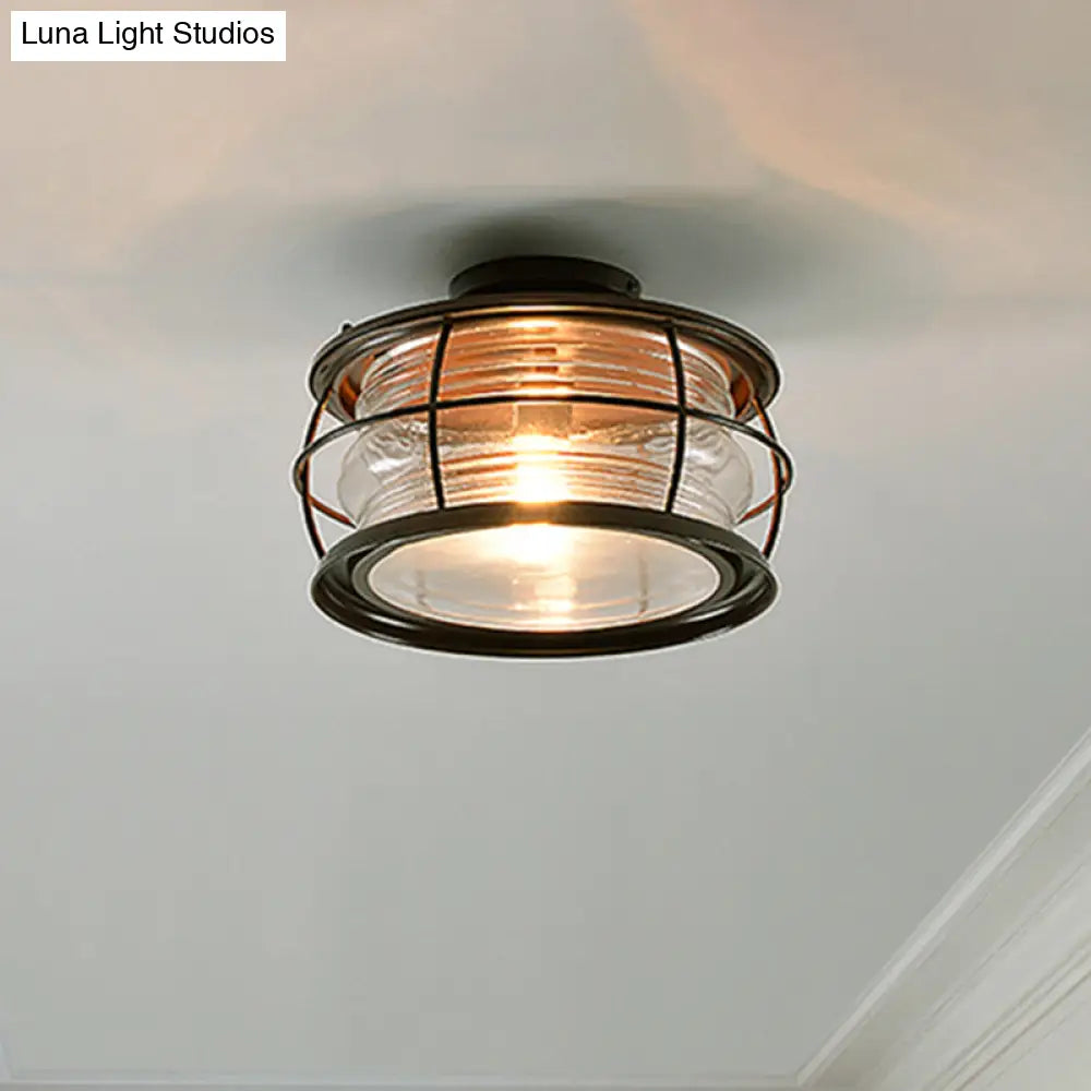 DecorBites™ Dark Coffee Caged Metal Semi Mount Ceiling Light for Classic Living Room, 1-Light