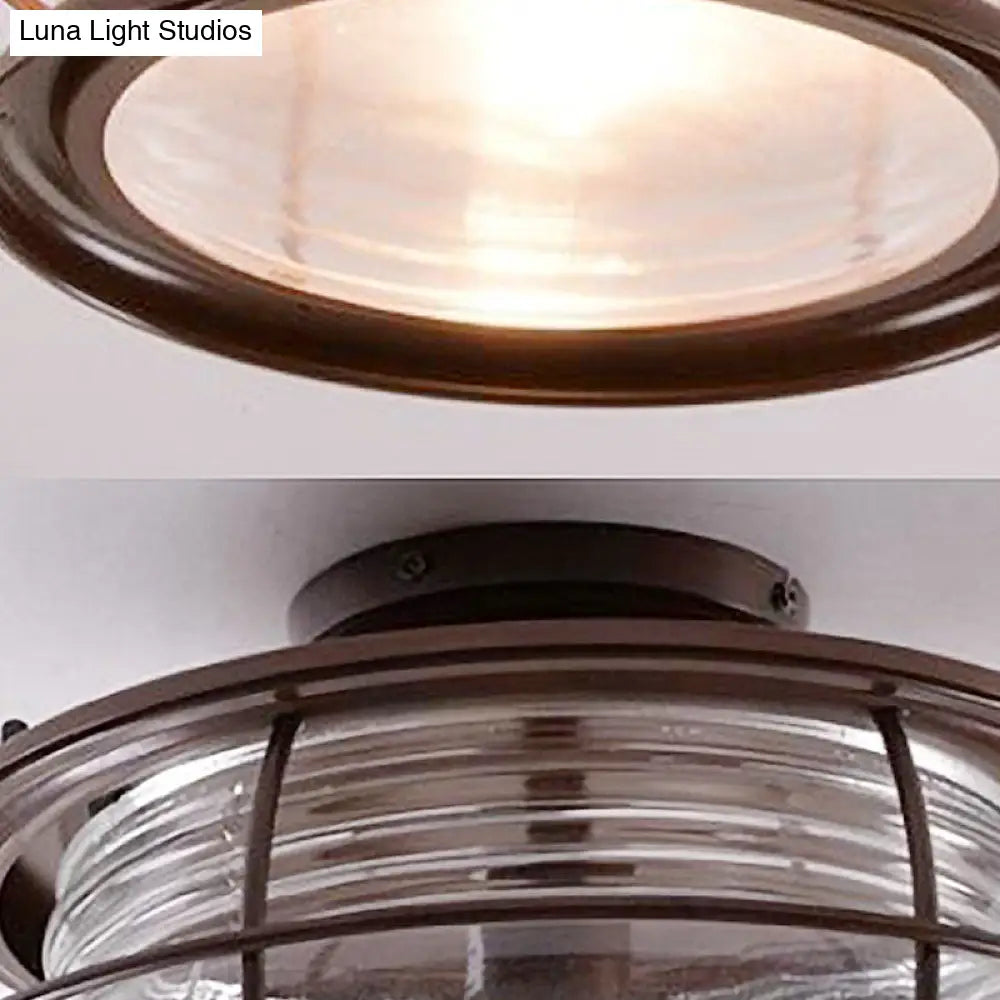 DecorBites™ Dark Coffee Caged Metal Semi Mount Ceiling Light for Classic Living Room, 1-Light